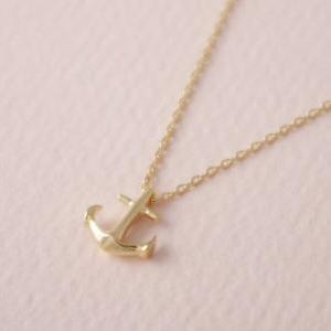 Tiny Anchor Necklace, Minimalist Anchor Pendant,..