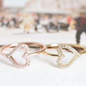 Cute Gold Heart Ring, Cutout Heart Ring , Everyday..