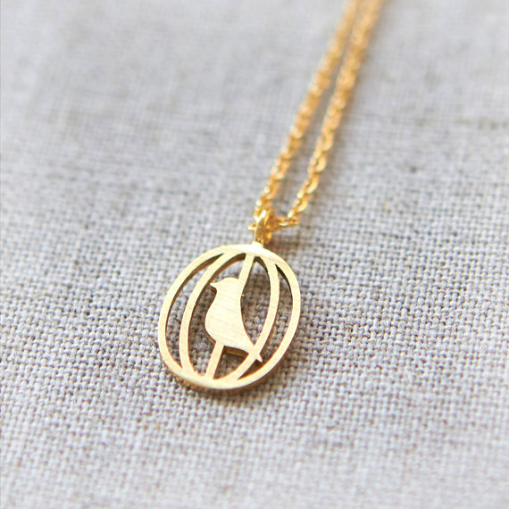Chic Caged Bird Necklace, Minimalist Bird Pendant, Chic And Small Animal Necklace, Silver Cage Bird Necklace, Gold Necklace