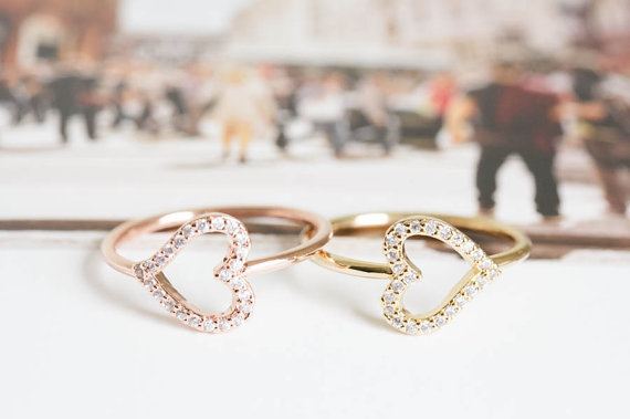 Cute Gold Heart Ring, Cutout Heart Ring , Everyday Ring, Silver Heart Ring, Chic , Modern And Delicate, Rose Gold Ring, Diamond Ring