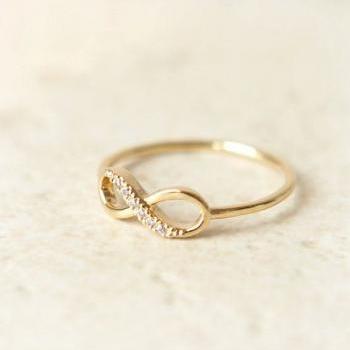 Gold Infinity ring, gold infinity midi ring, silver ring, delicate ring, eternity ring, thin ring, diamond, crystal ring